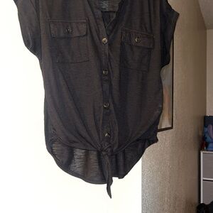 Chic Black Tie-Front Blouse